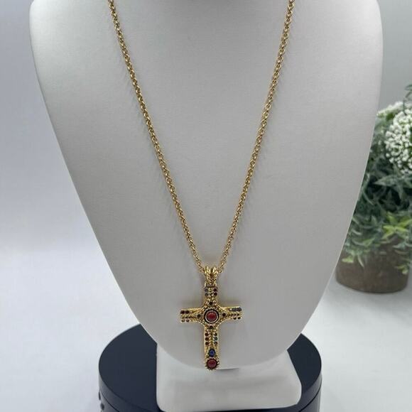 Vintage Designer Signed Camrose & Kross JBK Gold Plated Religious Cross Necklace - Picture 2 of 15